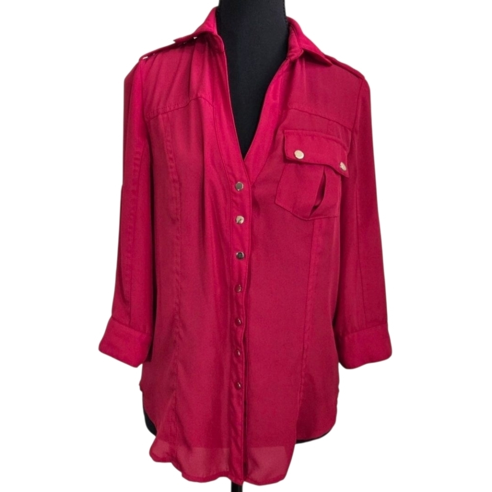 ⭐️Bebe Women's Red Blouse With Gold Accents Size XS